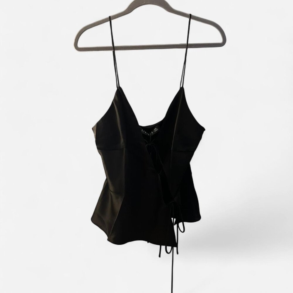 Black silk cami top with tie detail